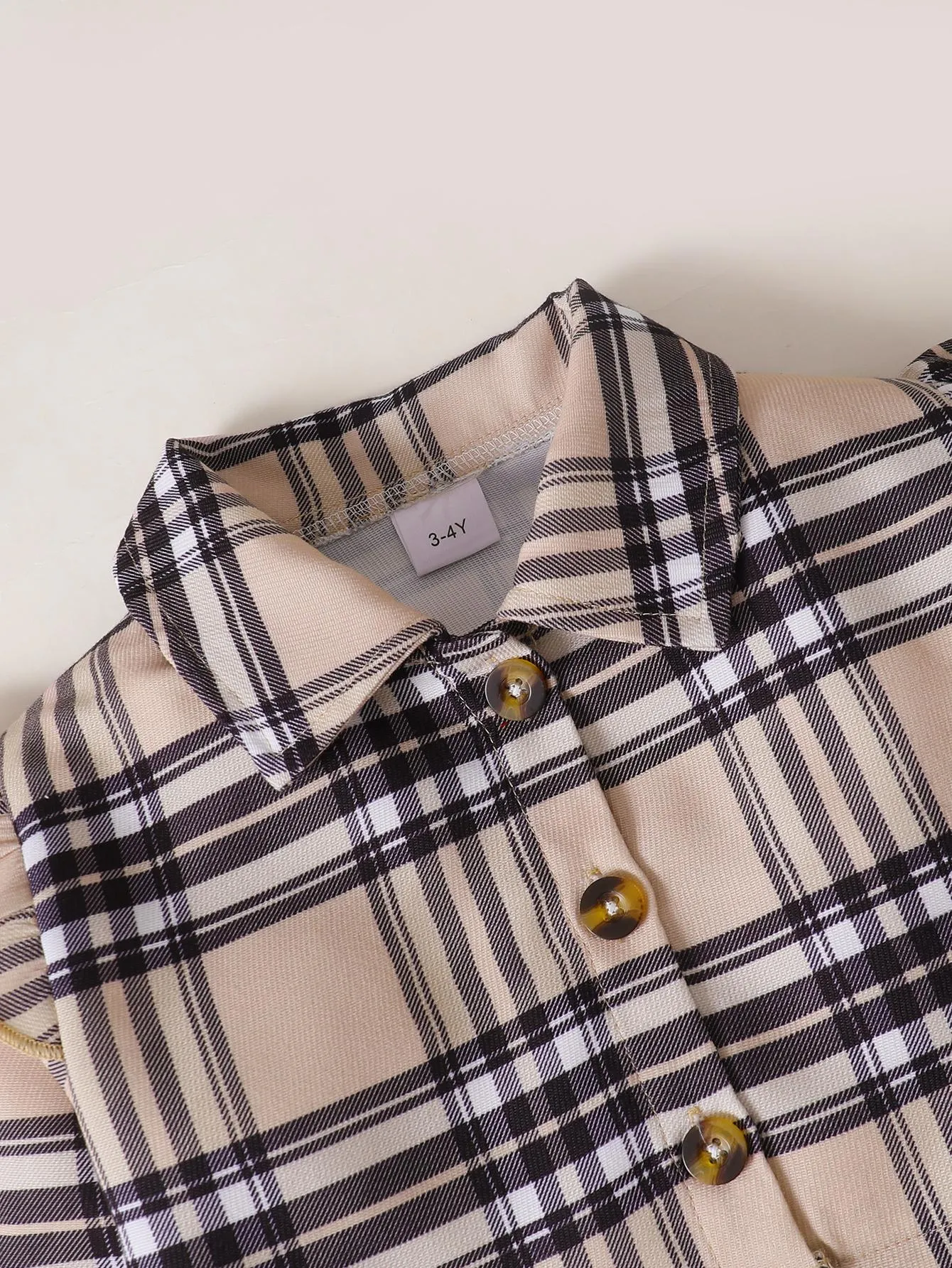 18M-5Y Baby Girls Outfits Turn-down Collar Plaid Ruffle Sleeve Coat Sleeveless Bow Dress 2Pcs Clothes Set Apricot Catpapa 122210602