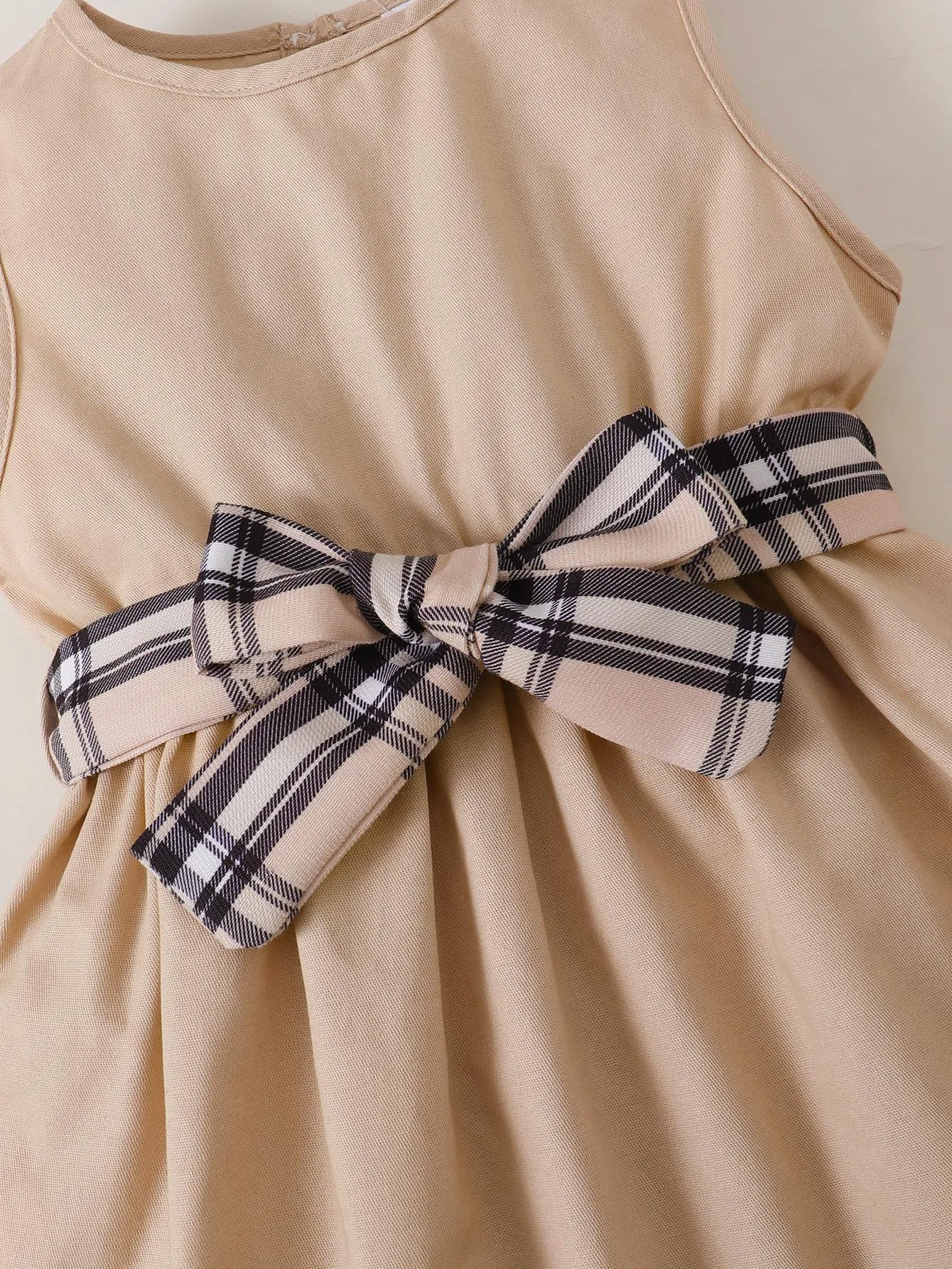 18M-5Y Baby Girls Outfits Turn-down Collar Plaid Ruffle Sleeve Coat Sleeveless Bow Dress 2Pcs Clothes Set Apricot Catpapa 122210602