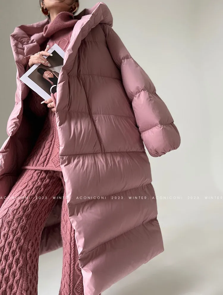 Aconiconi Luxury Purple Duck Down Hooded Loose Thick Warm Winter Coat- Dreamberry Cheese