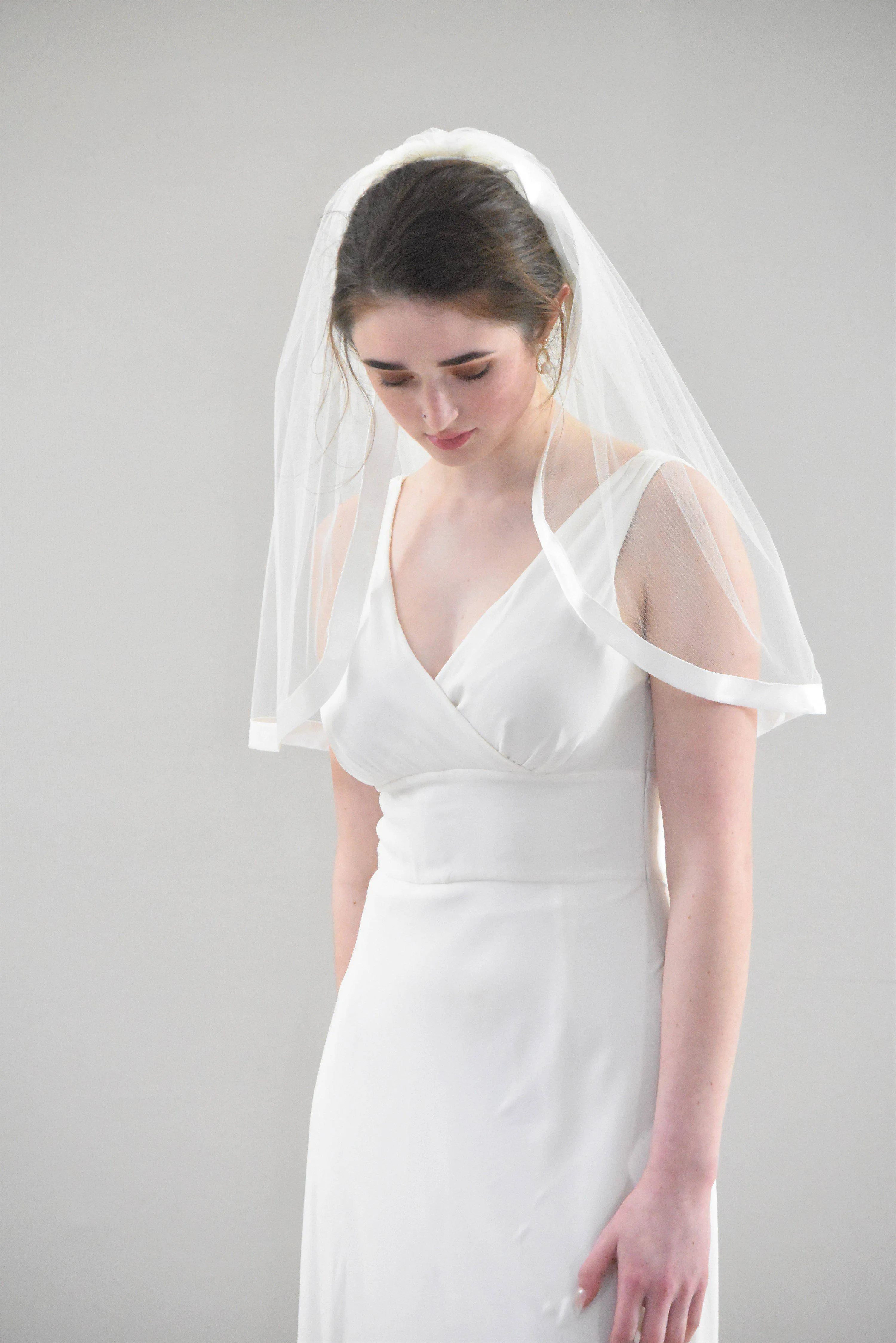 Classic Elbow Veil with Wide Satin Ribbon