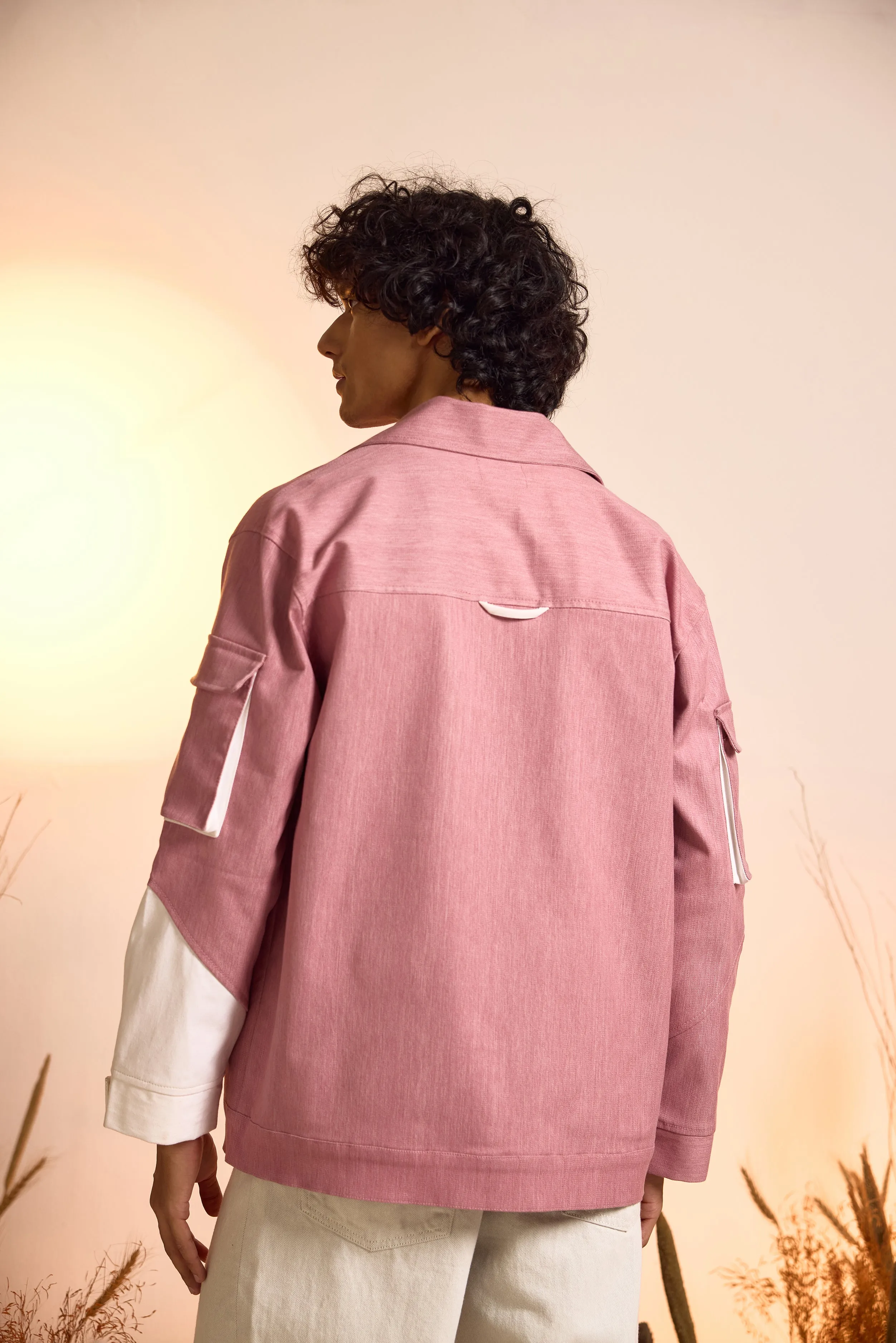 Color-Blocked Oversized Utility Jacket-Pink-Men