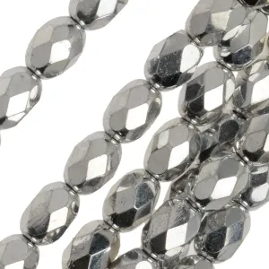 Czech Fire Polished Glass Beads, Oval 7x5mm, Silver Full-Coat (1 Strand)