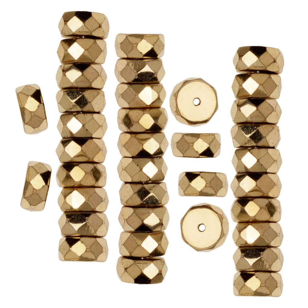 Czech Fire Polished Glass Beads, Rondelle 8x4mm, Aurum Gold Full-Coat (50 Pieces)