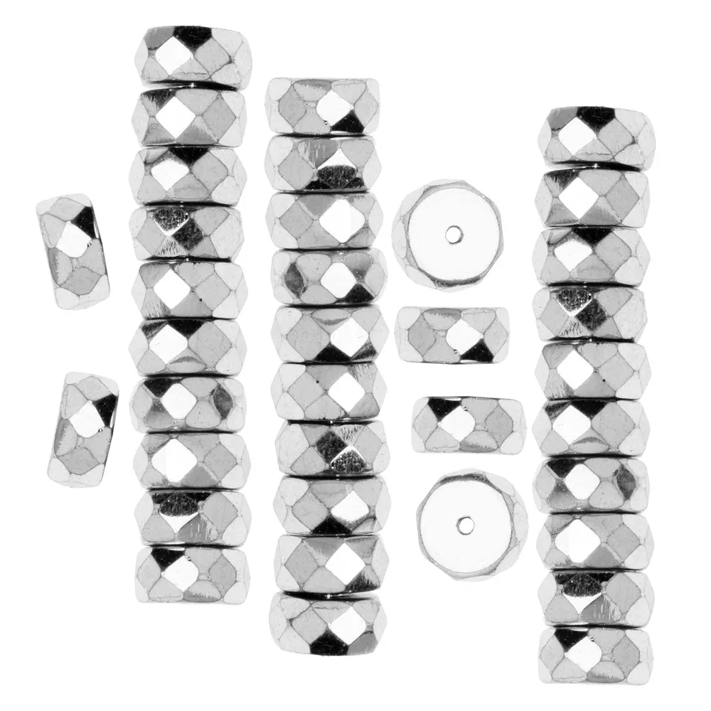 Czech Fire Polished Glass Beads, Rondelle 8x4mm, Silver Full-Coat (1 Strand)