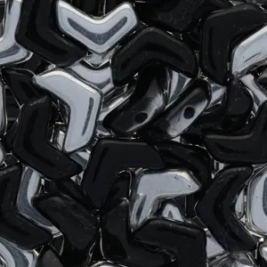 Czech Glass, 2-Hole Chevron Beads 10x4mm, Jet Silver 1/2 Coat (1 Strand)