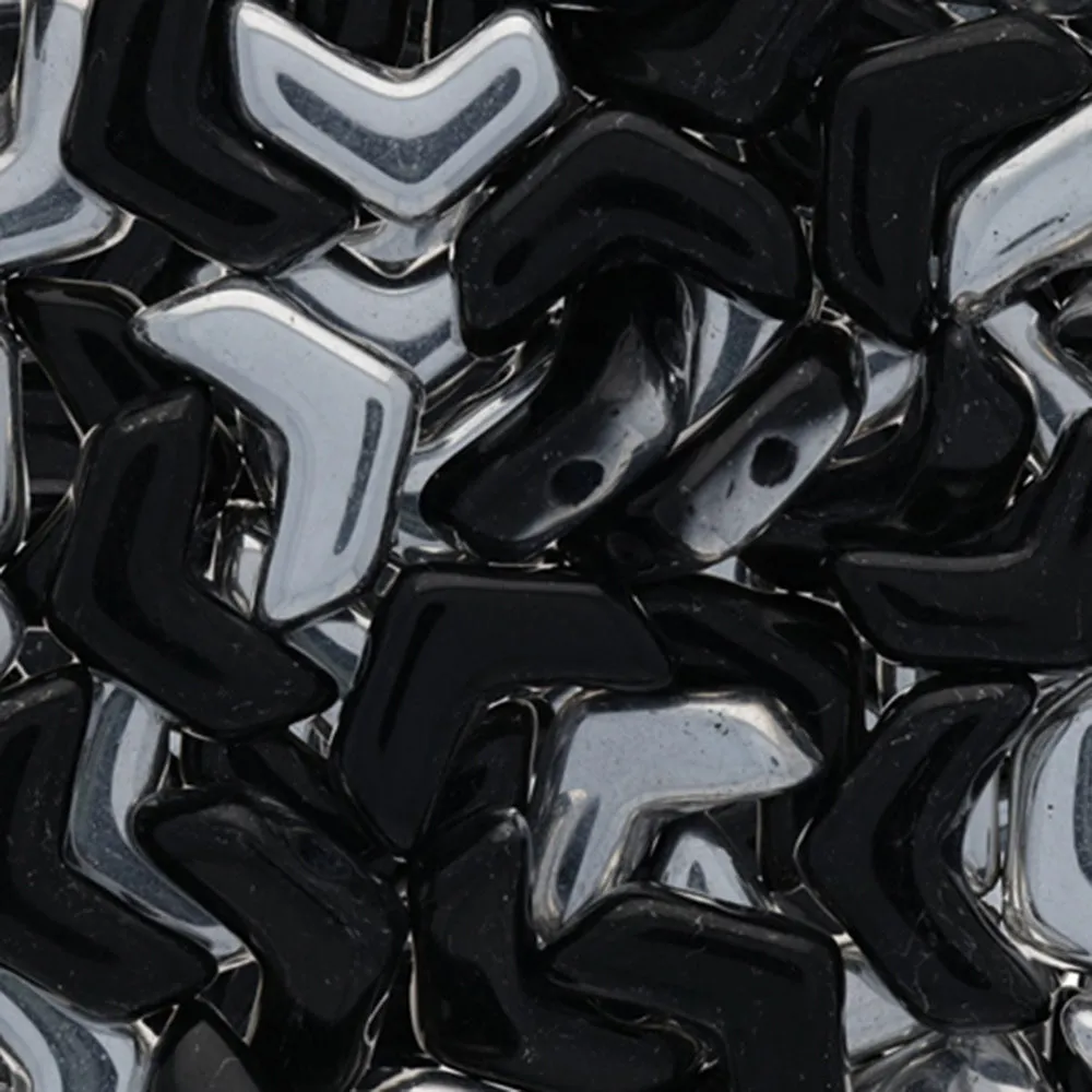 Czech Glass, 2-Hole Chevron Beads 10x4mm, Jet Silver 1/2 Coat (1 Strand)