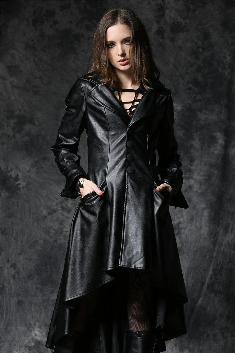 DARK IN LOVE Gothic long coat leather cocktail robe jacket with eyelets cap JW096