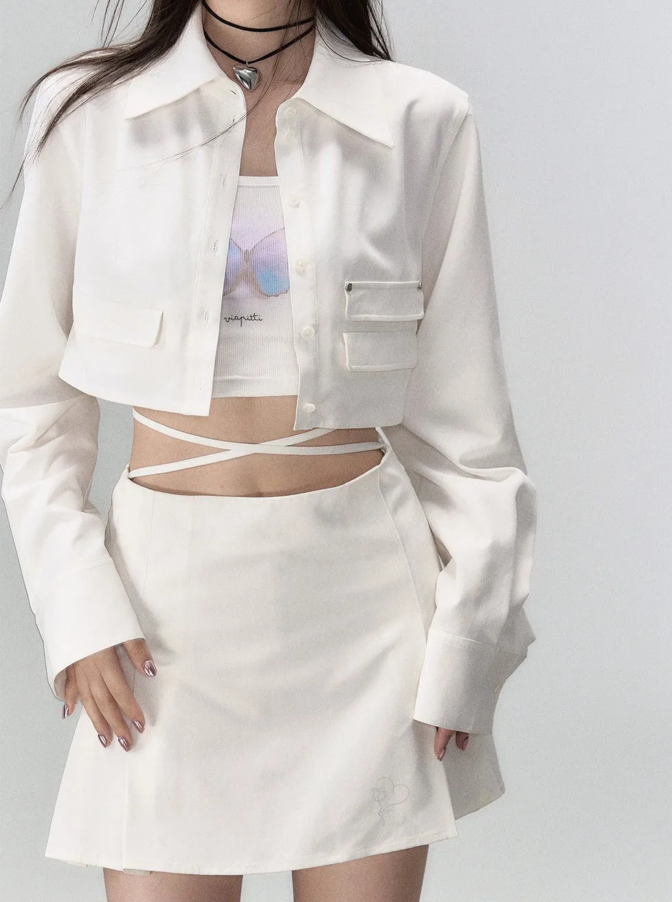 Fashionable Skirt Two-piece Jacket Coat   Short