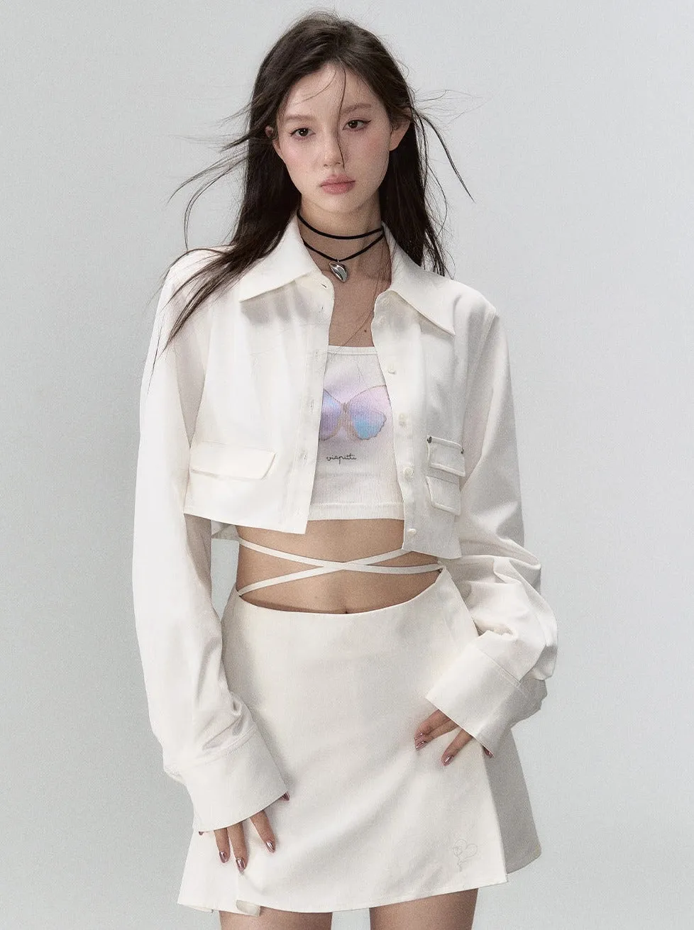 Fashionable Skirt Two-piece Jacket Coat   Short