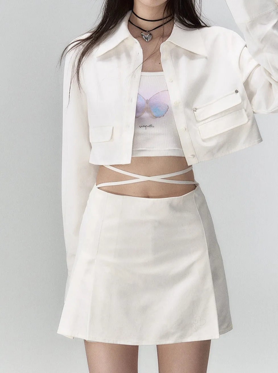 Fashionable Skirt Two-piece Jacket Coat   Short