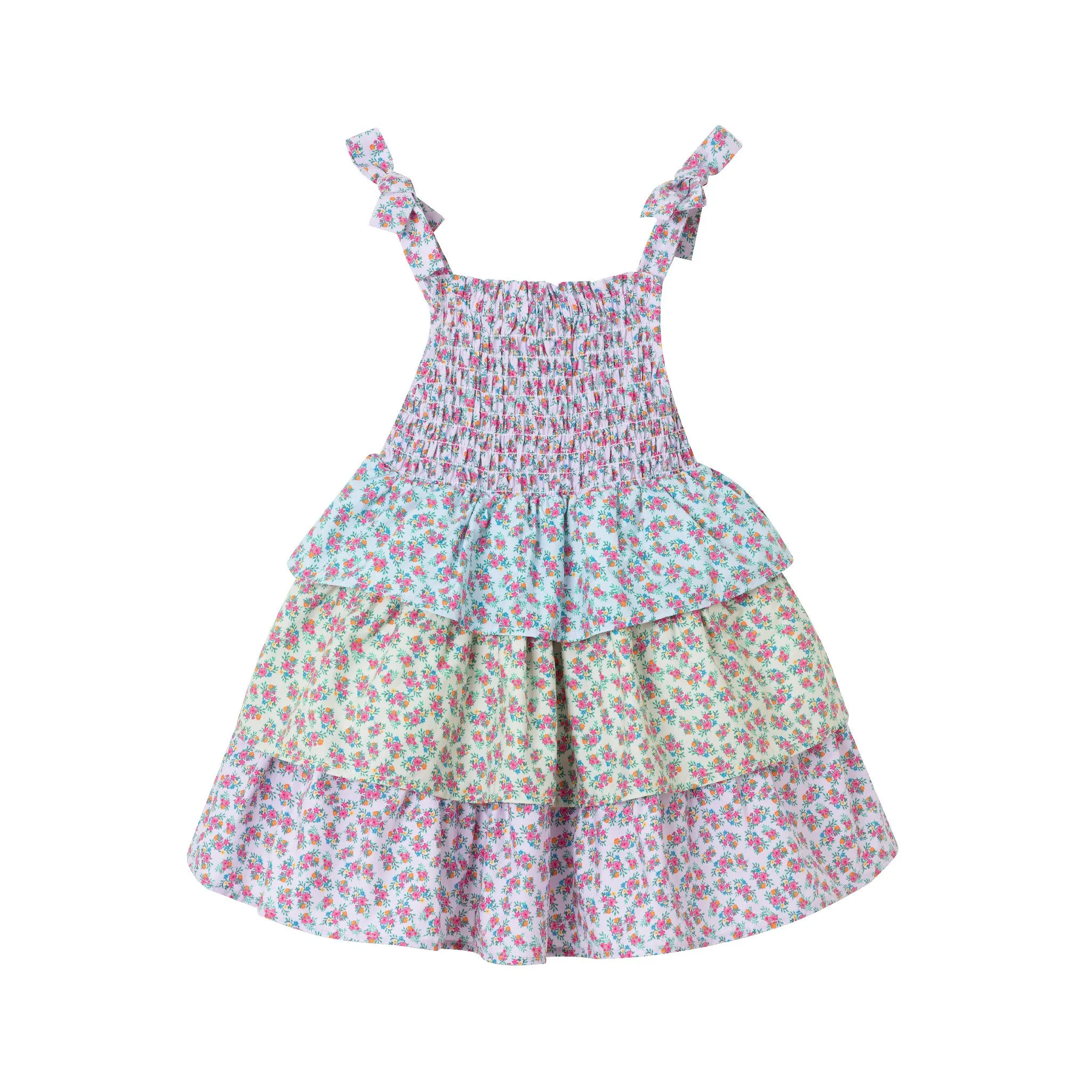 Kids (2-6x) Floral Tiered Dress | Color Blocked