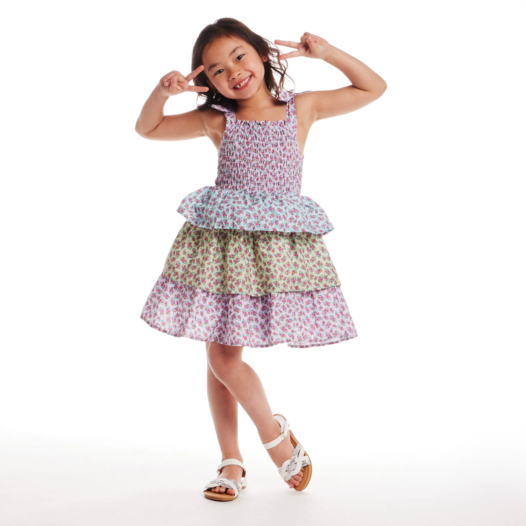 Kids (2-6x) Floral Tiered Dress | Color Blocked