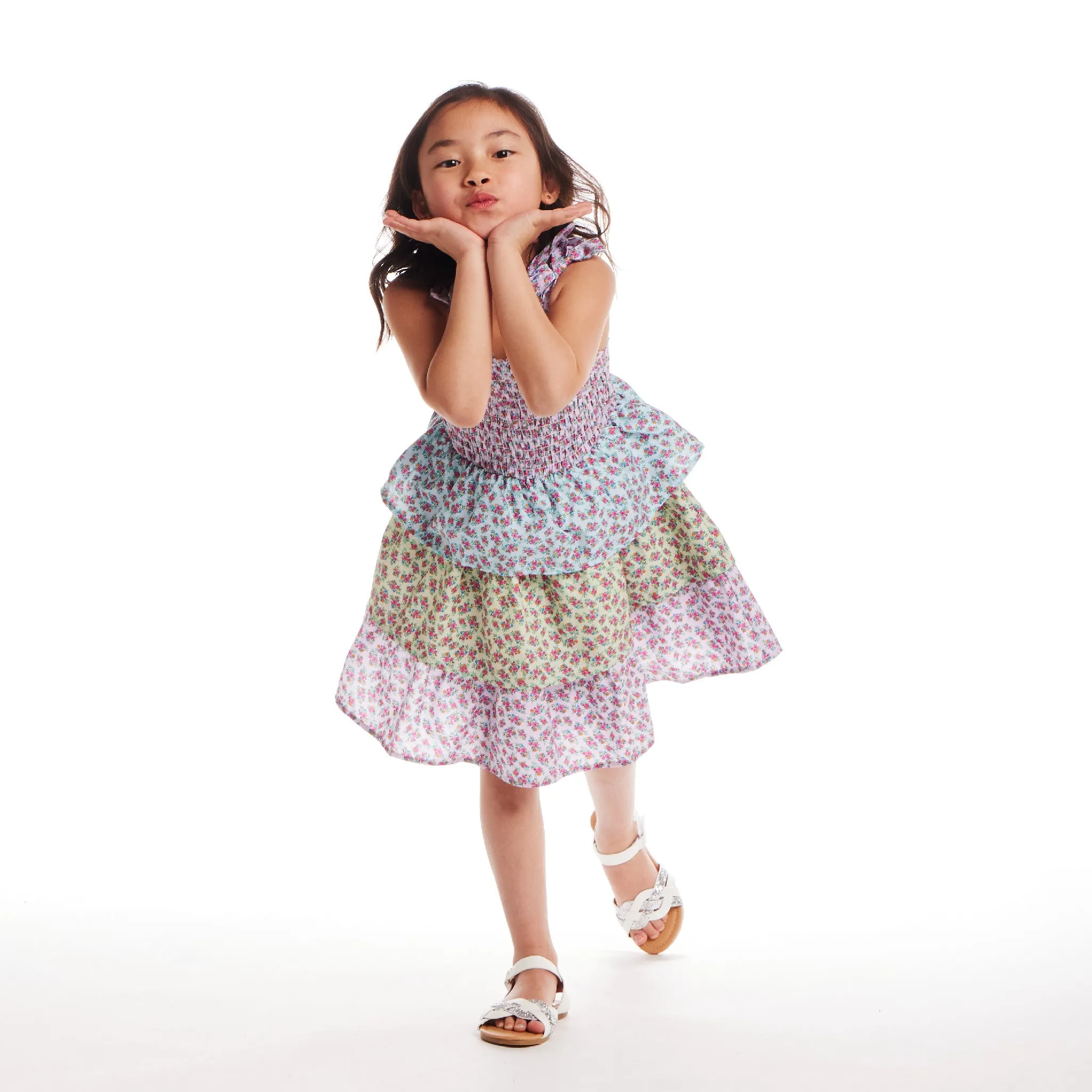 Kids (2-6x) Floral Tiered Dress | Color Blocked
