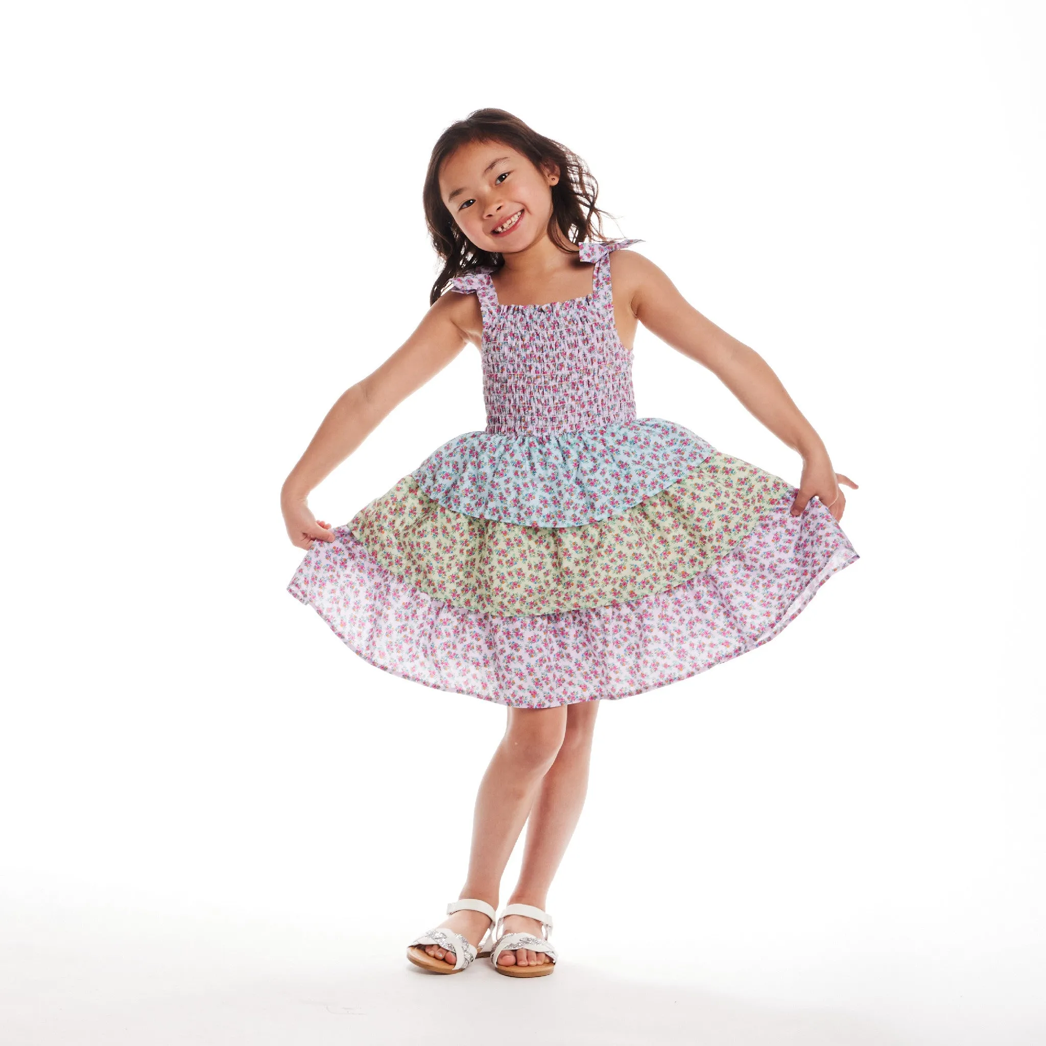 Kids (2-6x) Floral Tiered Dress | Color Blocked