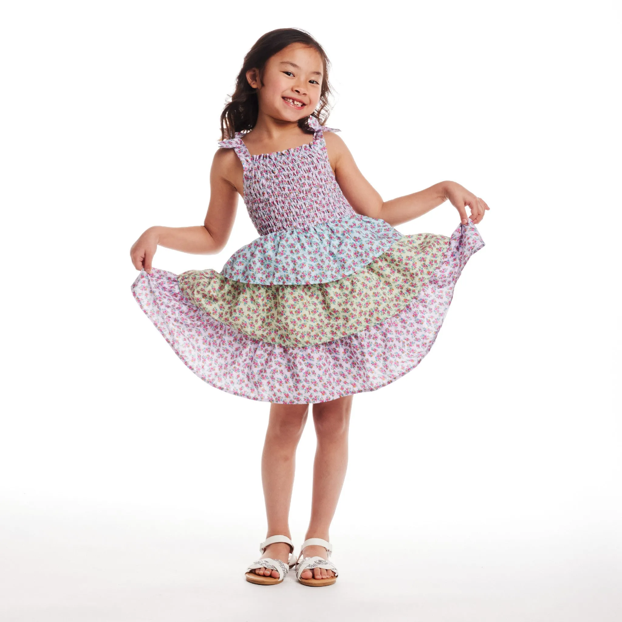 Kids (2-6x) Floral Tiered Dress | Color Blocked
