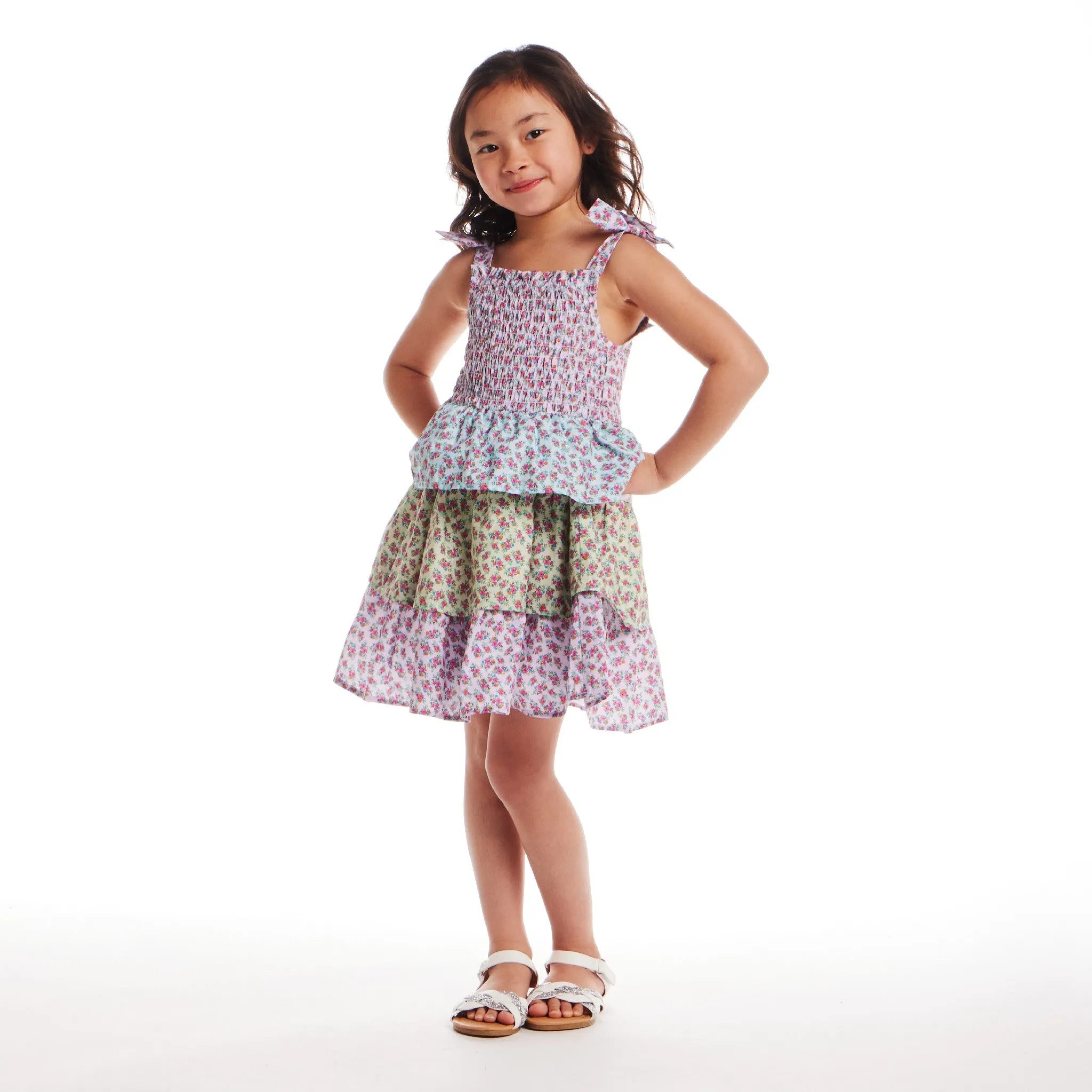 Kids (2-6x) Floral Tiered Dress | Color Blocked