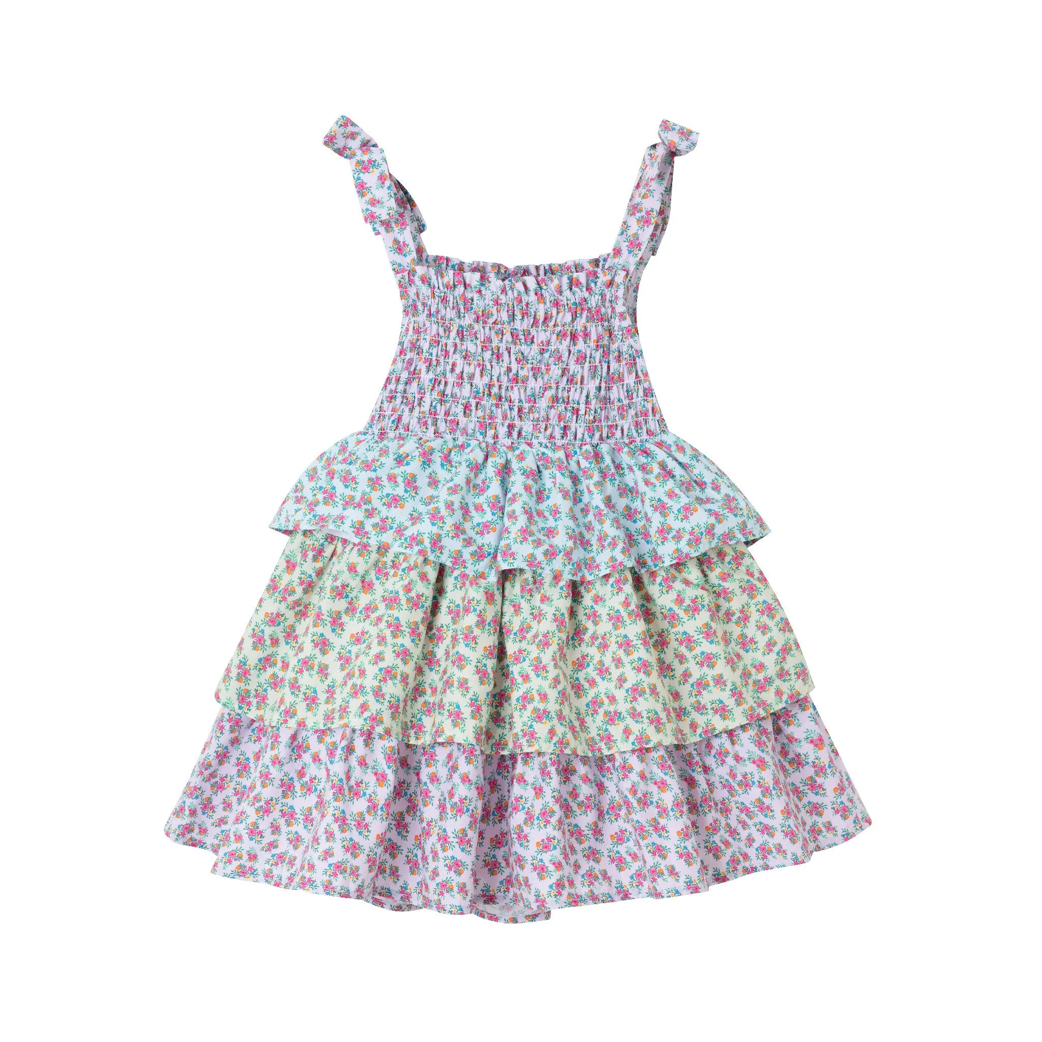 Kids (2-6x) Floral Tiered Dress | Color Blocked