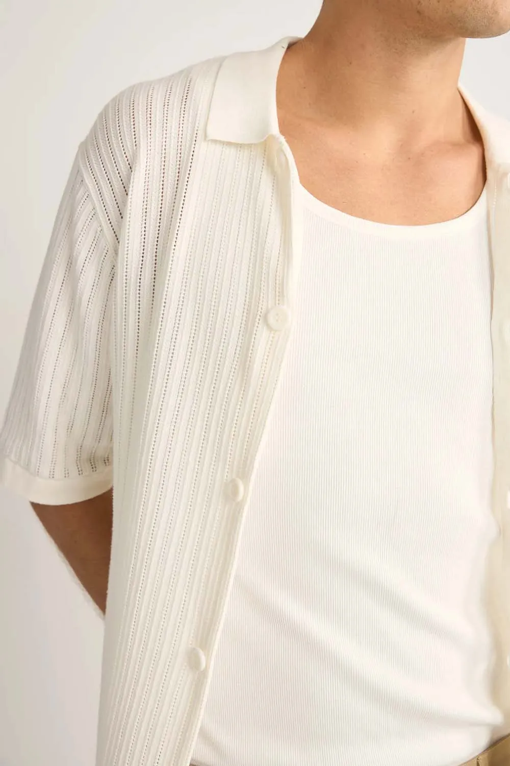 KNITTED BUTTON DOWN POLO Natural