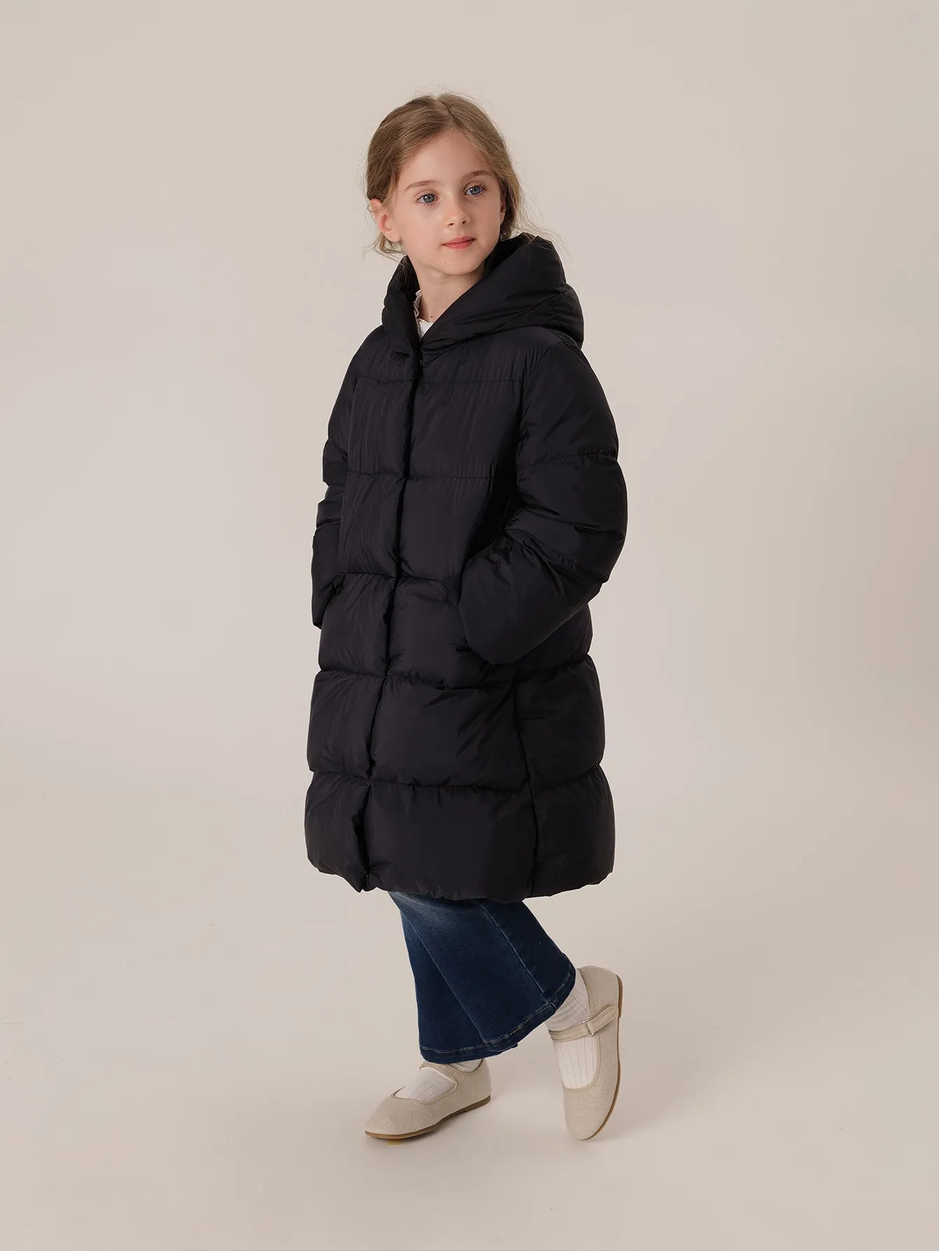 MARC & JANIE Girls Ultralight Hooded Down Mid-Length Coat 221071