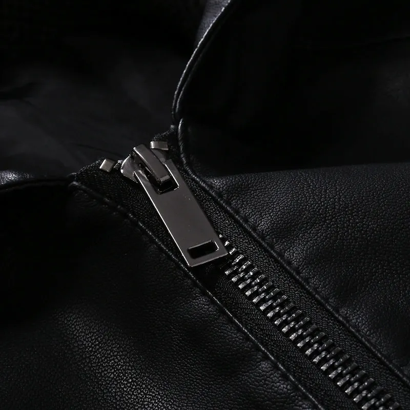 Men's Spring High Quality Leather Jacket Male Slim Fit Fashion Hooded Leather Jacket
