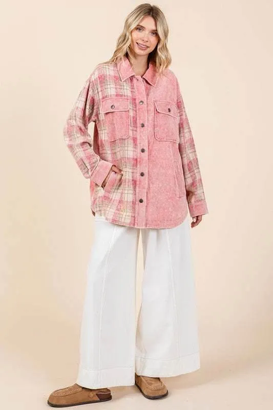 Mittoshop Plaid Button Down Drop Shoulder Jacket