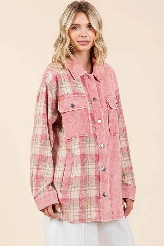 Mittoshop Plaid Button Down Drop Shoulder Jacket