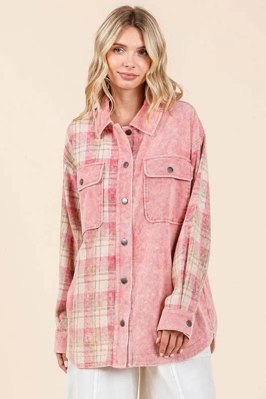 Mittoshop Plaid Button Down Drop Shoulder Jacket