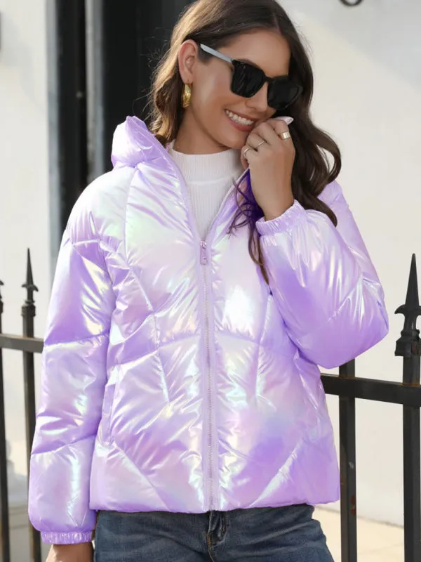 New Fashionable Shiny Cotton Hooded Bread Jacket Warm Cotton Jacket