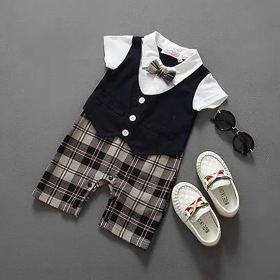 Newborn BABYGROW Baby Boy Clothes New Christening Formal Party Bodysuit Outfit Gift short Sleeve Summer 6 9 12 18 24 Monthes
