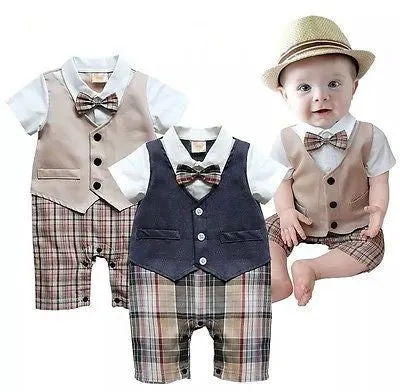 Newborn BABYGROW Baby Boy Clothes New Christening Formal Party Bodysuit Outfit Gift short Sleeve Summer 6 9 12 18 24 Monthes