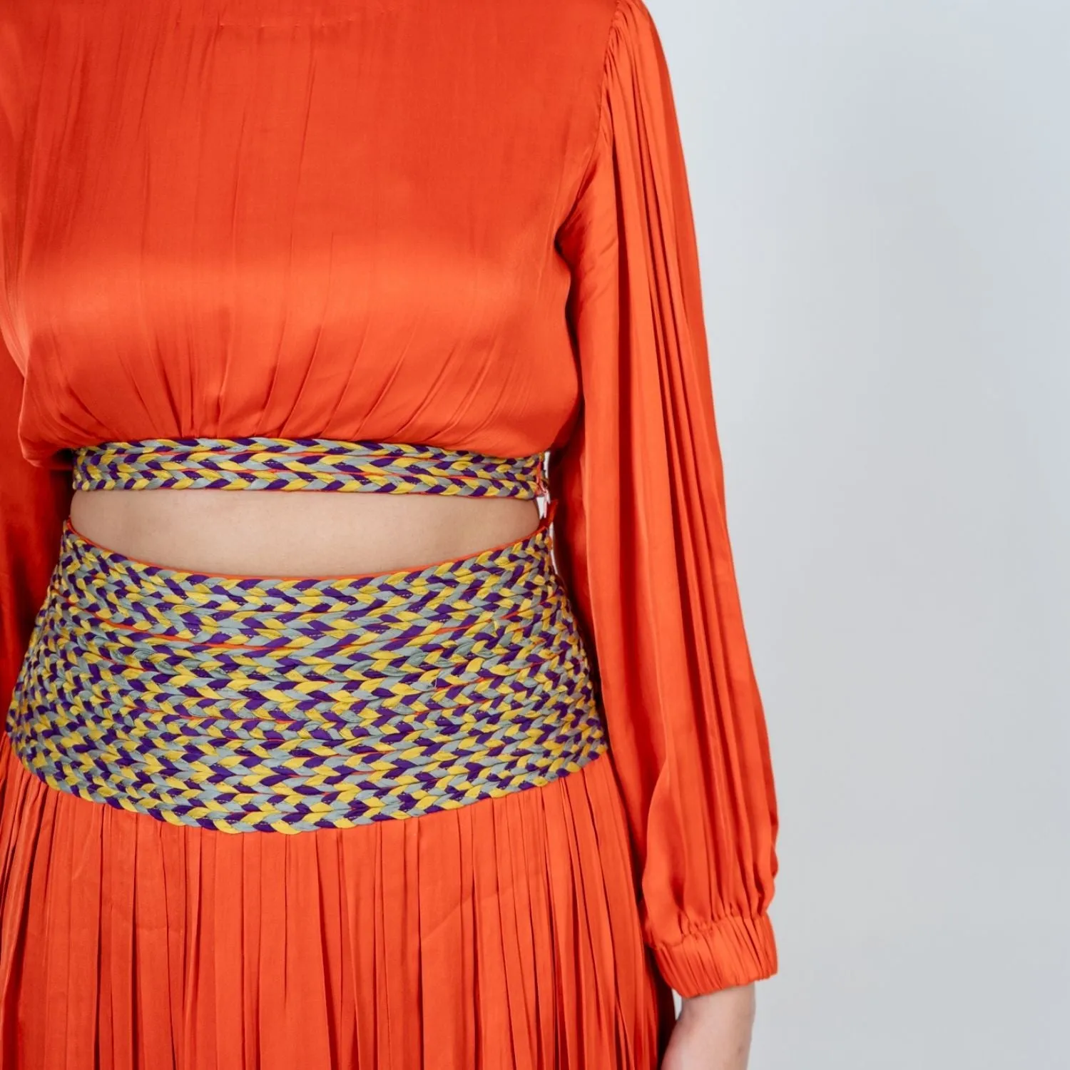 Orange Skirt Set Color-Blocked Braids | Modal | Contemporary Style