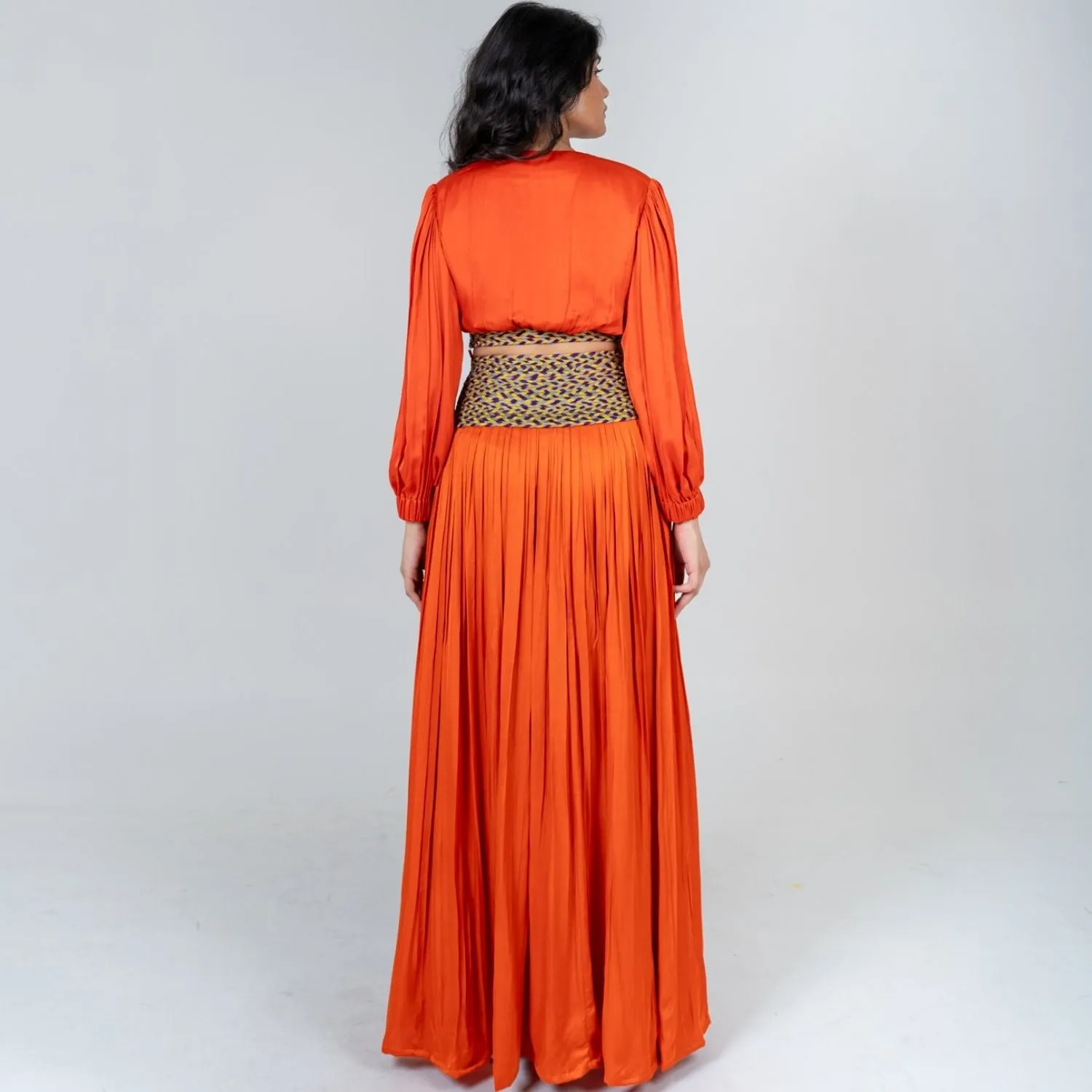 Orange Skirt Set Color-Blocked Braids | Modal | Contemporary Style