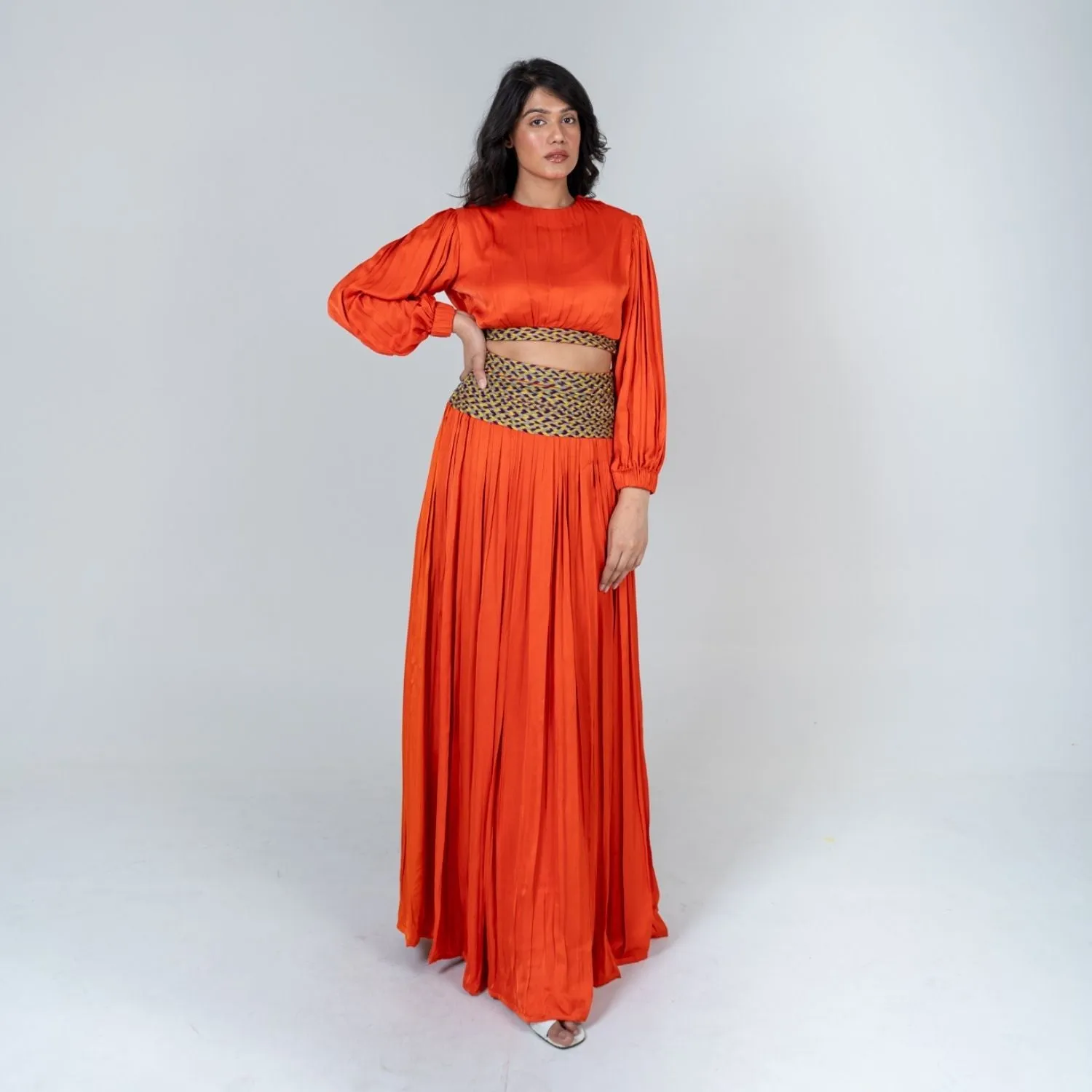 Orange Skirt Set Color-Blocked Braids | Modal | Contemporary Style