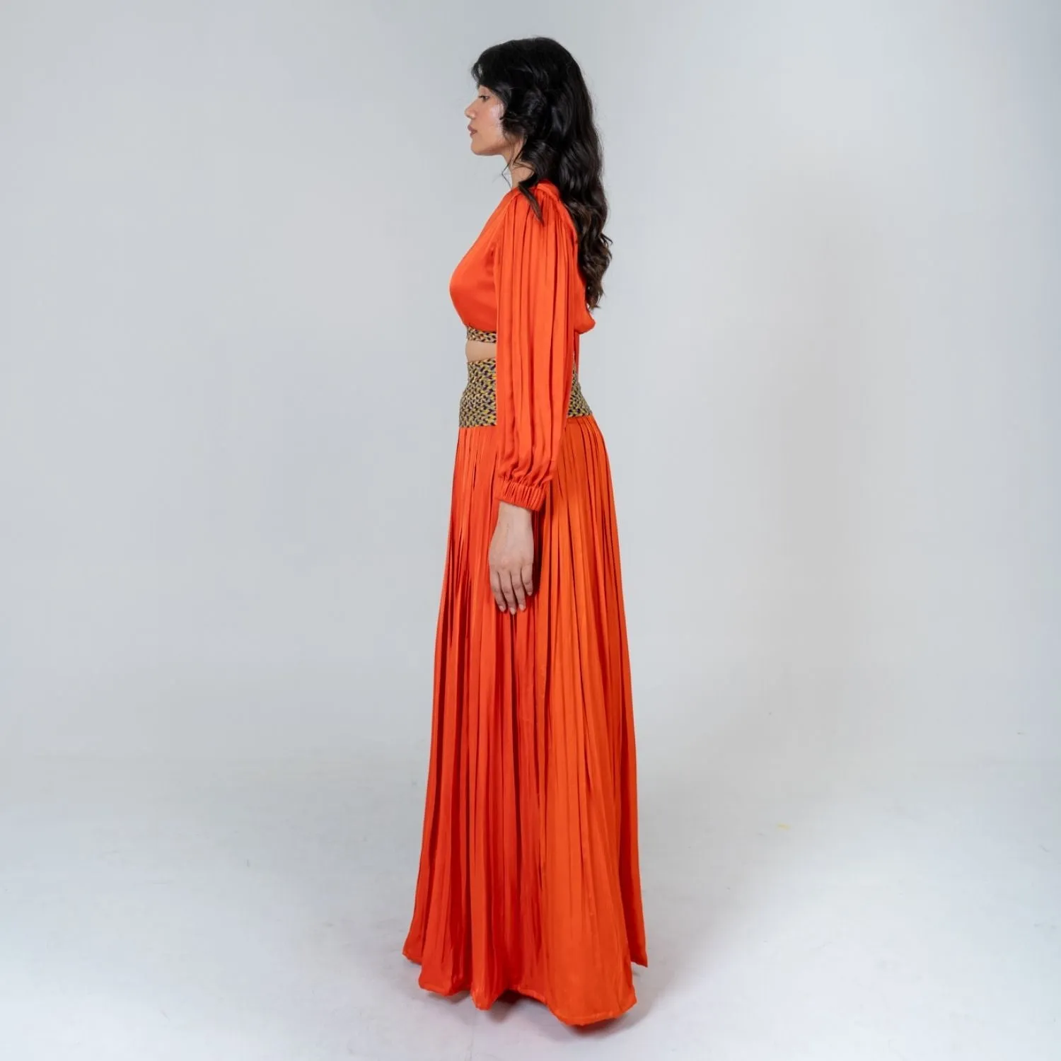 Orange Skirt Set Color-Blocked Braids | Modal | Contemporary Style