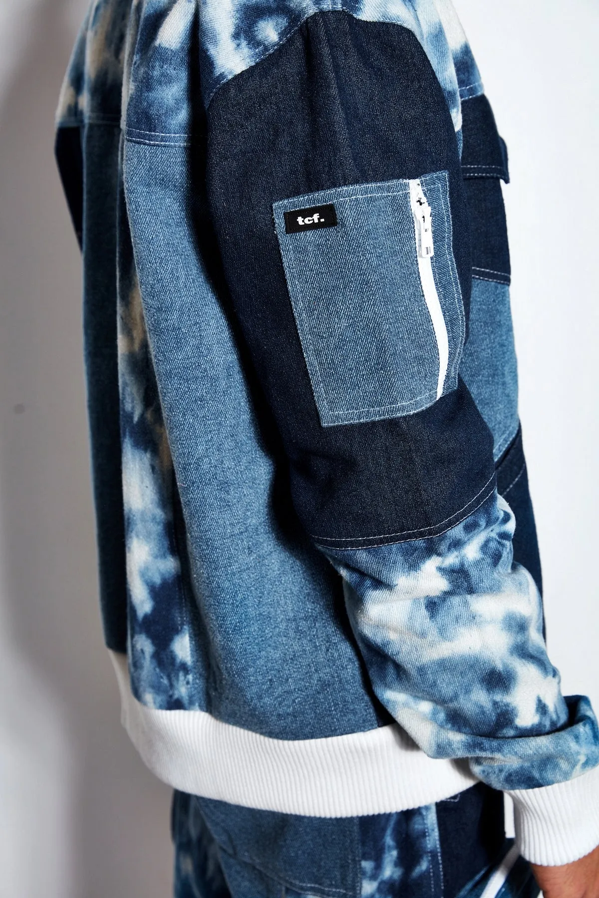Patchwork Denim Bomber Jacket and Jeans Set