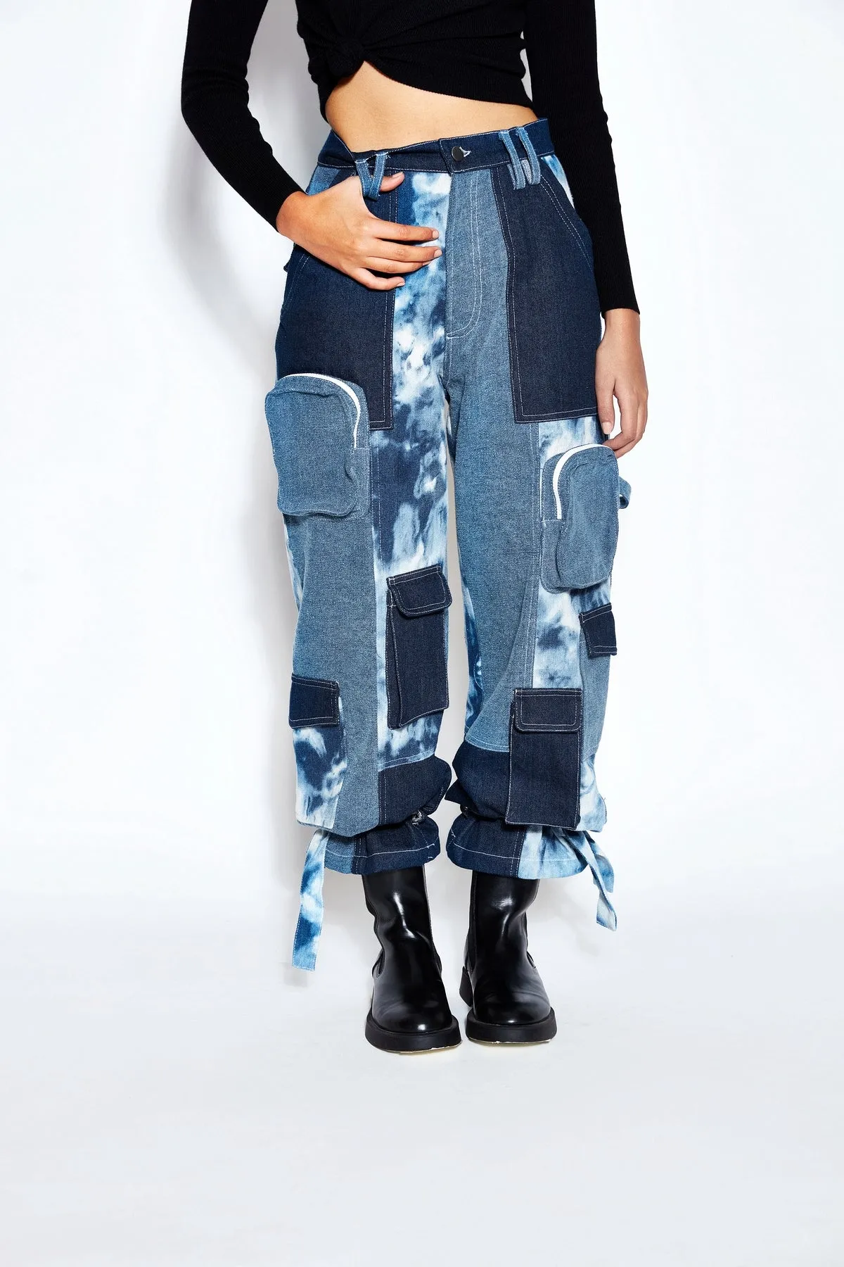 Patchwork Denim Bomber Jacket and Pant Set