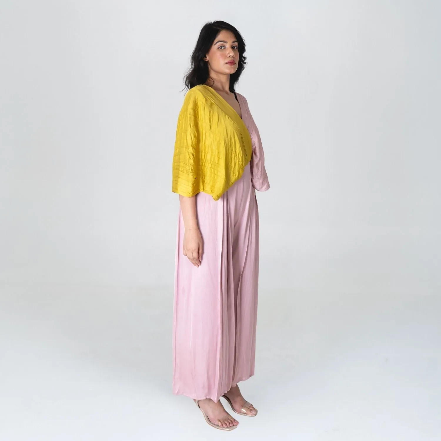 Pink-Yellow Color-Blocked Jumpsuit | Bemberg Modal | Minimal Style