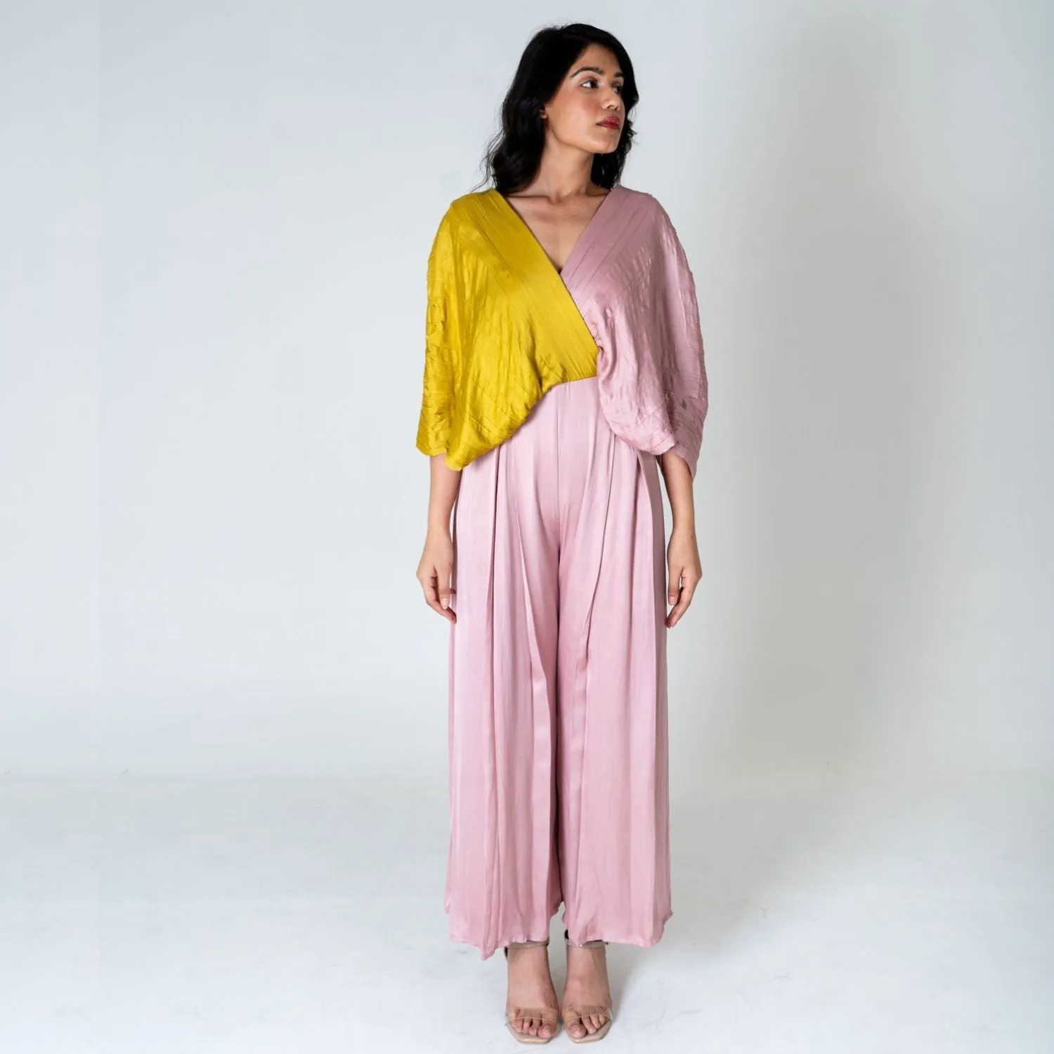 Pink-Yellow Color-Blocked Jumpsuit | Bemberg Modal | Minimal Style