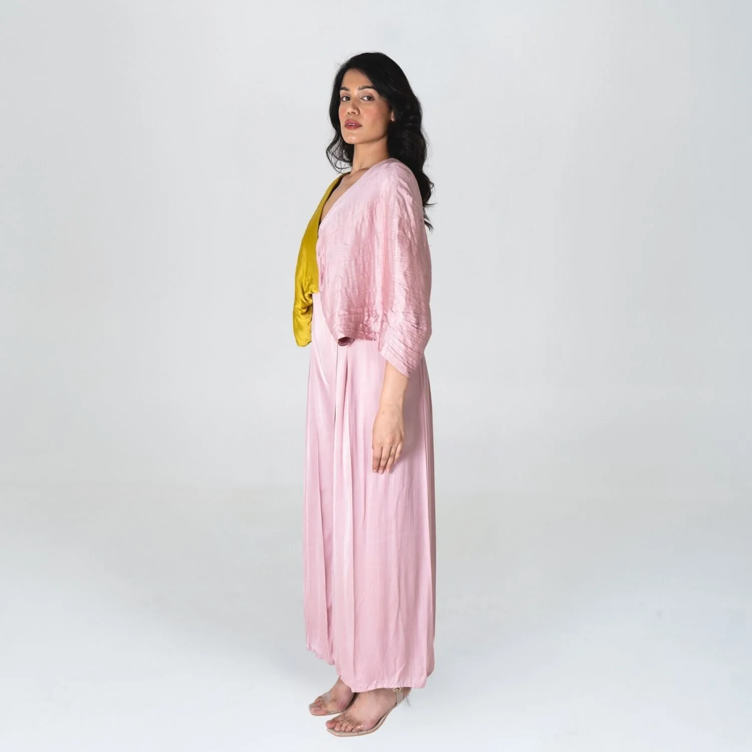 Pink-Yellow Color-Blocked Jumpsuit | Bemberg Modal | Minimal Style