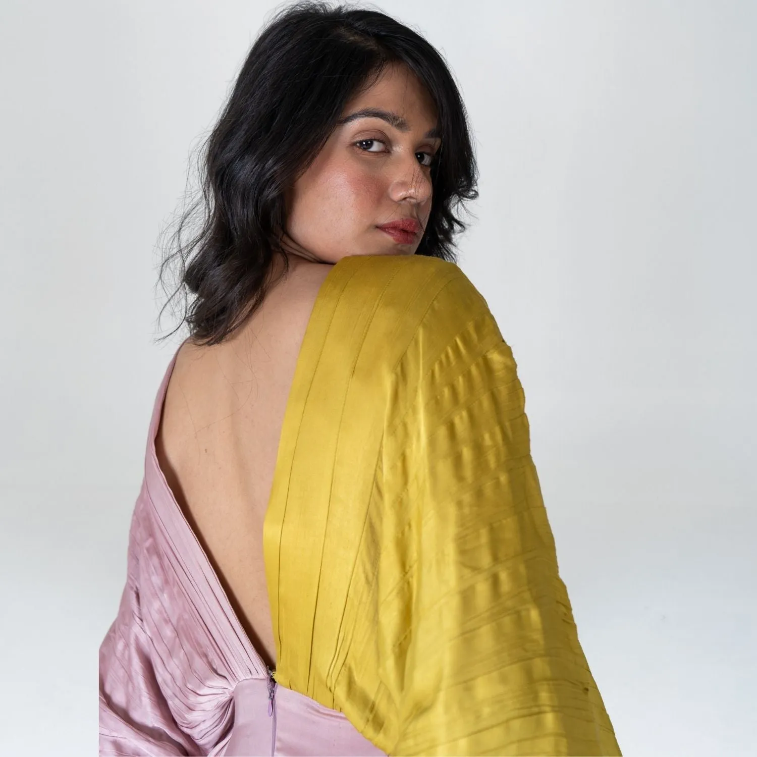 Pink-Yellow Color-Blocked Jumpsuit | Bemberg Modal | Minimal Style