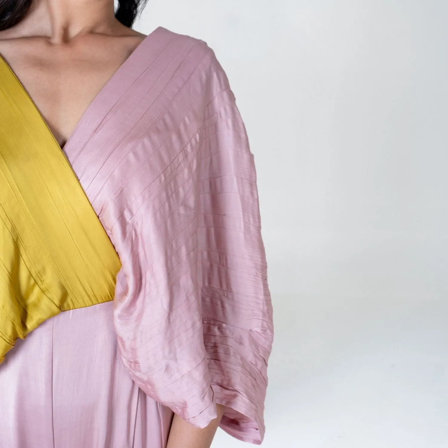 Pink-Yellow Color-Blocked Jumpsuit | Bemberg Modal | Minimal Style