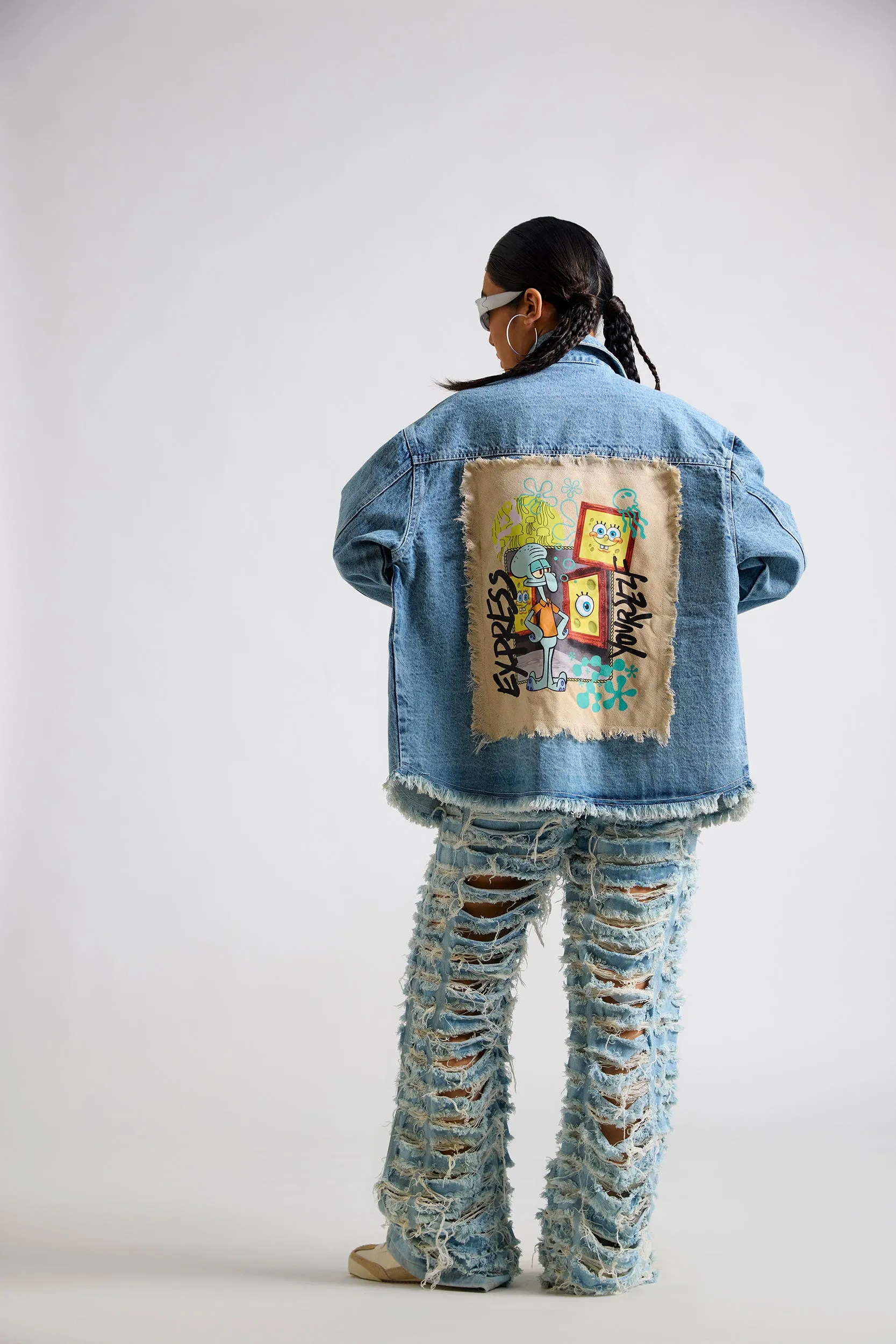 Spongebob:Express Yourself Printed Canvas Oversized Denim Jacket