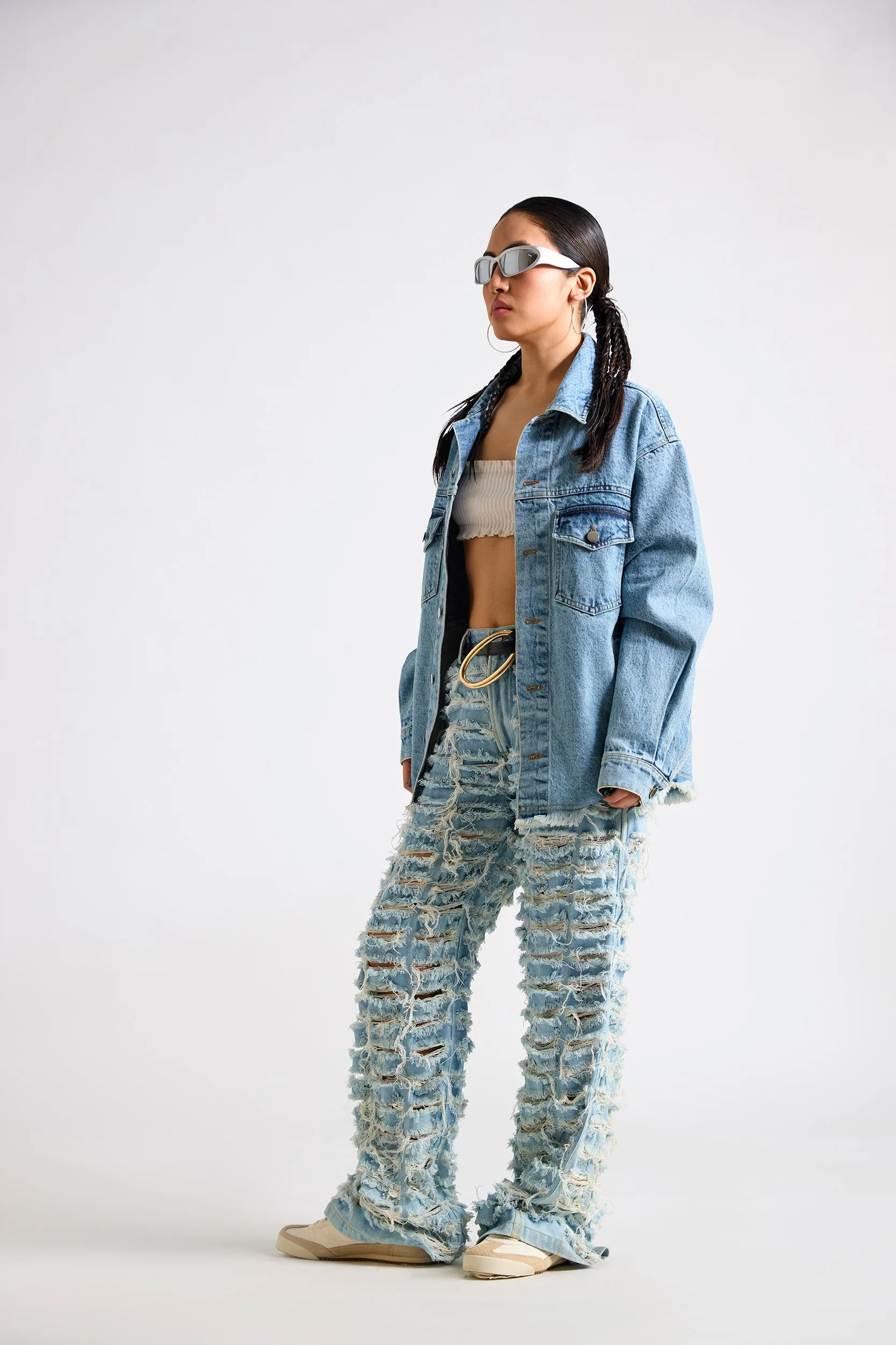 Spongebob:Express Yourself Printed Canvas Oversized Denim Jacket