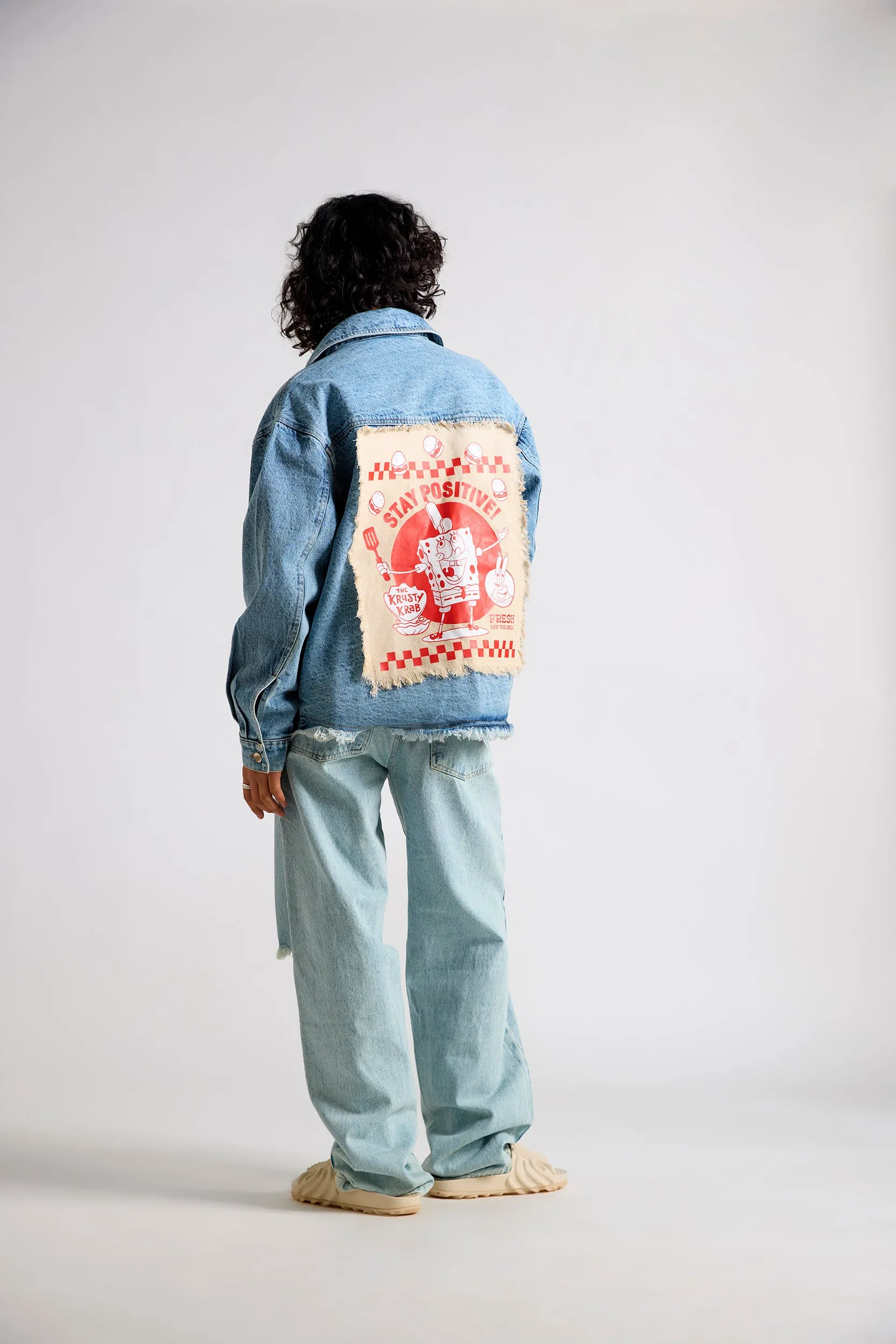 Spongebob:Stay Positive Canvas Men's Oversized Denim Jacket