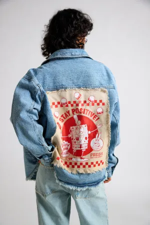 Spongebob:Stay Positive Canvas Men's Oversized Denim Jacket