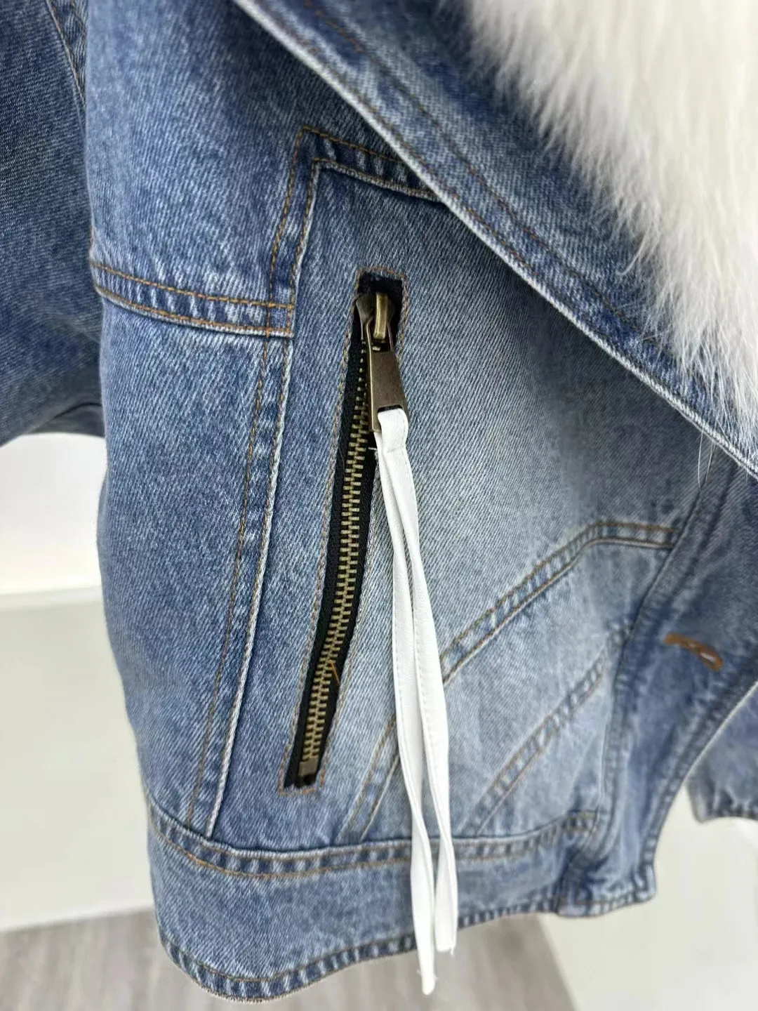 TEEK - Denim Goose Down Fluff Detachable Collar Jacket
