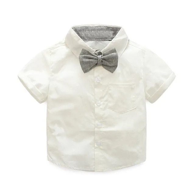 Toddler Boys Clothing Set Newborn Gentleman Suit Kids Short Sleeve Bow Tie Shirt Suspender Shorts Casual Summer Baby Boy Clothes