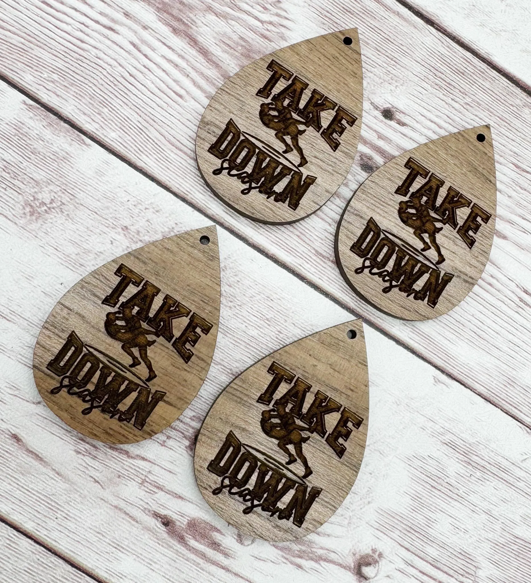 Wood Engraved Wrestling Take Down Season Sports Earring Blanks, Finished Walnut Blank, DIY Jewelry Making