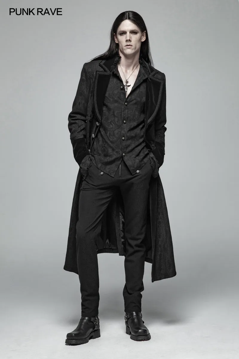 WY-1010 Men Goth Vampire Master Mid-length Jacket V-neck Long Sleeve Coat