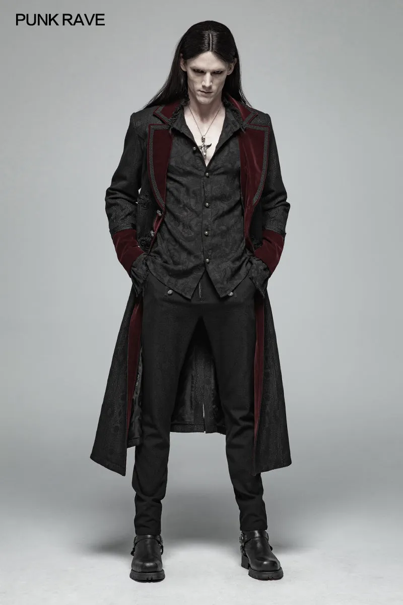 WY-1010 Men Goth Vampire Master Mid-length Jacket V-neck Long Sleeve Coat